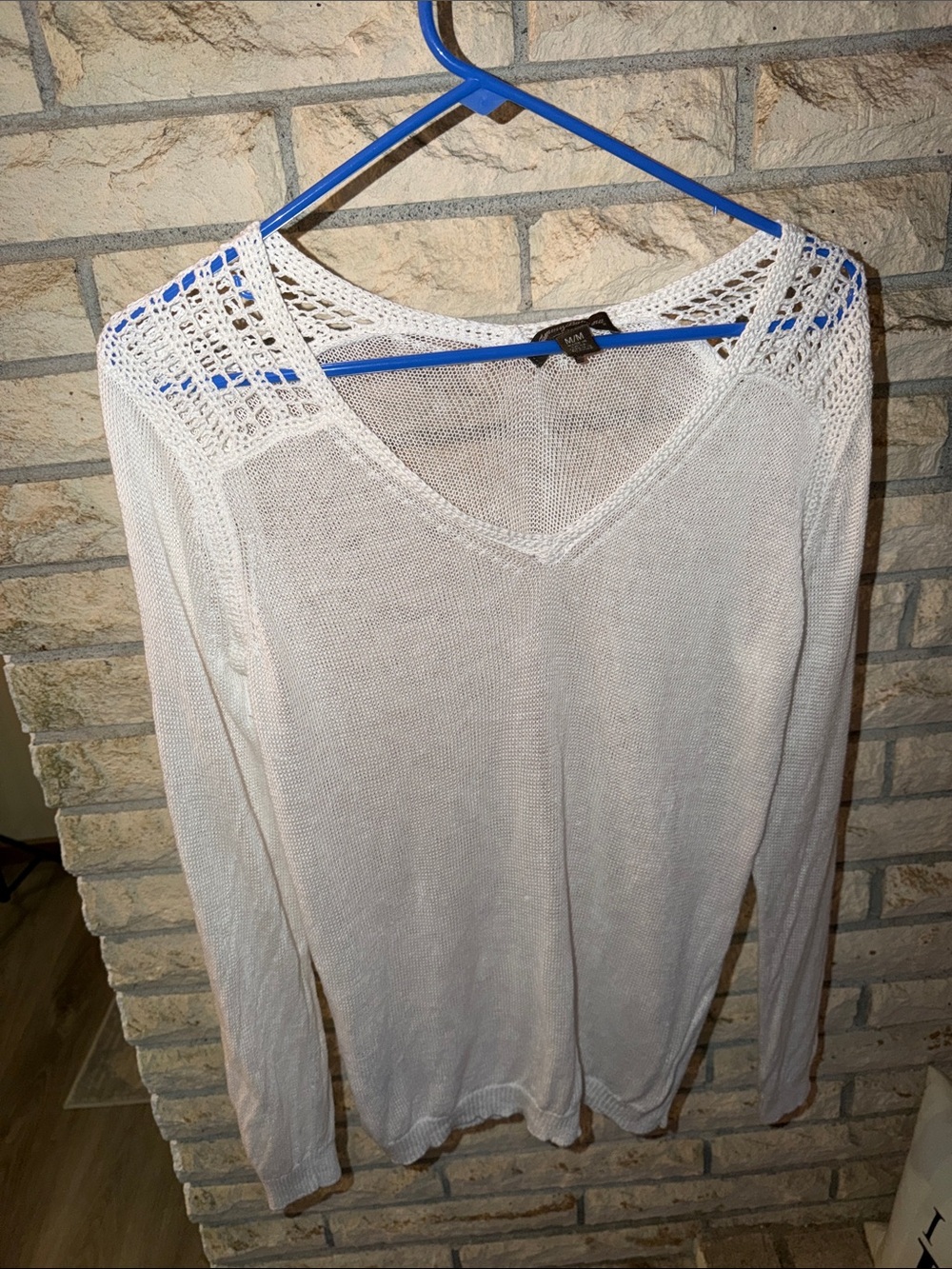Tommy Bahama Cream Lightweight Crochet Yoke V-Neck Sweater